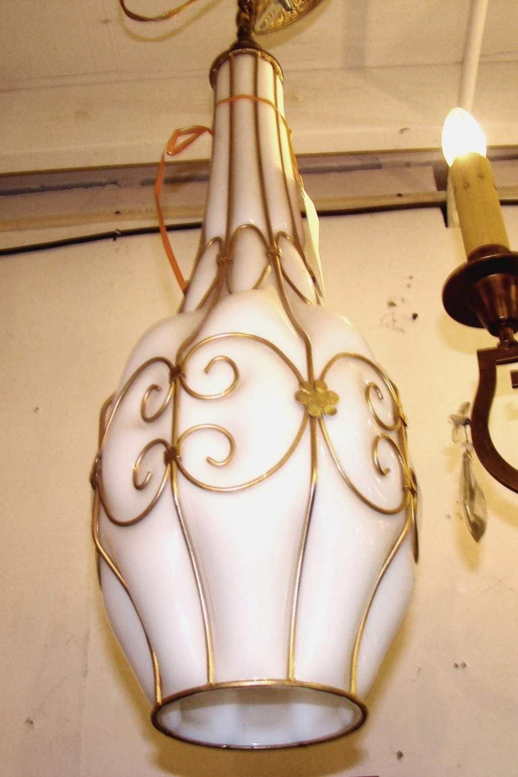 Itallian White Blown Glass Pendant Light Fixture Modernism